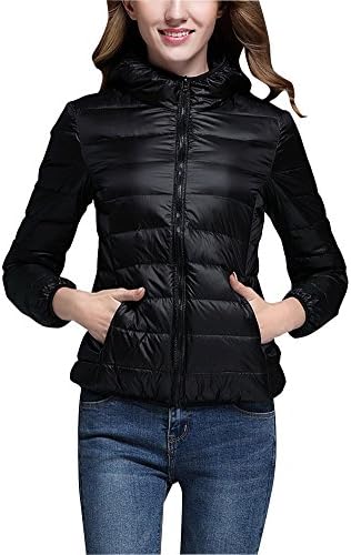 ZhuiKun Down Puffer Jacket Coat Women's Hooded Packable Ultra Light Weight Short Down Outdoor Coat