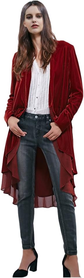 CA Mode Women's Velvet Lace Hem Cardigan Jacket Outwear Coat