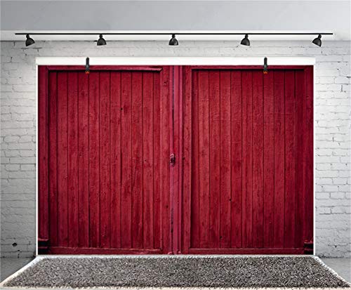 Laeacco Rustic Painted Red Wooden Barn Door 10x7ft Vinyl