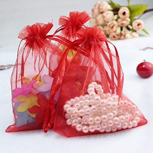 Grandroomchic[TM] 100 Pcs 5"x7" Red Jewelry Organza Drawstring Pouches Jewelry Party Candy Bags Jewelry Pouch Favor Gift Bags