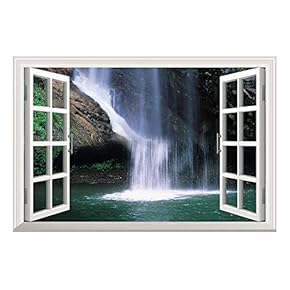 Grand Waterfall Open Window Mural Wall Sticker - 36"x48"