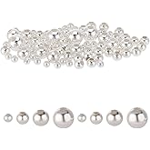 DELORIGIN 95pcs 925 Sterling Silver Beads Jewelry Making 4 Sizes Smooth Round Beads Seamless Ball Spacer S925 Silver Loose Round Bead for DIY Necklace Bracelet Ring Earring Crafts Accessories