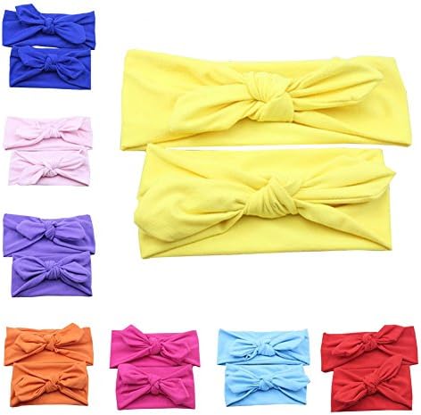 Dedila 10Pcs/Set Mom and Me Headband Top Knotted Rabbit Ears Elastic Bowknot Matching Headband Newborn and Mommy Hair Band