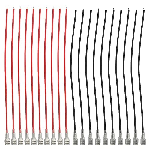 BGTXINGI 30Pcs 6.3mm Quick Splice Female Spade Terminal Connector Wire Crimp Terminal with Insulating Sleeve AWG 22-14 and 20cm Wire(Red + Black)
