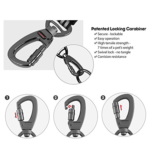 DOGNESS Shock Absorbing Dog Leash, Traffic Control Handle Available, Ultra Sturdy with Elastic Bungee Rope, 2 Handle Sizes for Male Female Walking Training Medium Large Dogs, 10” 25” Long and 3 Colors