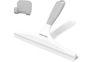 Anjinwiper Silicone Shower Squeegee with Hook, Bathroom Squeegee for Shower Glass, Squeegee for Shower Doors, Mirror and Window, Shower Squeegee for Tile Shower Walls(10 inch, White & Gray)