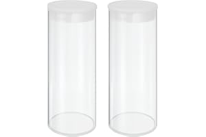 MECCANIXITY Transparent Plastic Storage Tubes, 2 1/2" x 6"(63x150mm) Polycarbonate Clear Rigid Round Storage Tubing with Black Lid, 2 Set