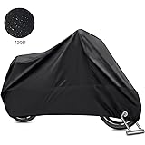 Oyeye Waterproof Motorcycle Cover, 420D Oxford Durable & Tear Proof, 2 Anti-Theft Lock-Holes Design, Fits up to 104 inch Motors Like Harley, Honda, Yamaha, Suzuki and More (XXXL, Black)