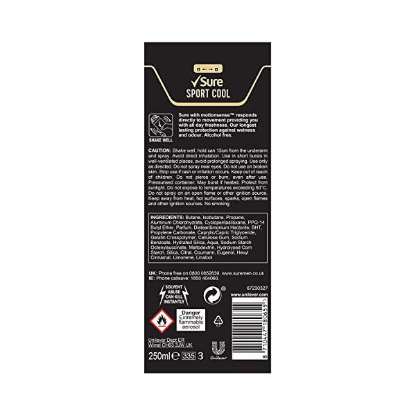 Sure-Men-Deospray-Anti-Perspirant-Sport-Cool-250-ml-pack-of-6 Sure Sport Cool 48h protection against sweat and odour Anti-perspirant Aerosol MotionSense technology deodorant for Men…