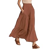 Urban CoCo Women’s Summer Boho Flowy Tiered A-Line Maxi Skirt Elastic Waist Ruffle Beach Long Skirts with Pockets