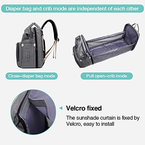 Diaper Bag Backpack, 5 in 1 Foldable Baby Bed with Mosquito net for