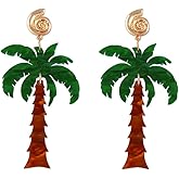 Green Palm Tree Dangle Earrings for Women Lightweight Resin Tropical Green Leaf Plant Statement Drop Dangling Stud Earring Fashion Creative Festival Halloween Beachy Jewelry Gifts Nature Lover