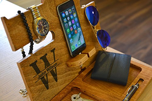 Men's Valet Tray PERSONALIZED GIFT gift for men wood docking station Unique Mens Gifts gift ideas for men Docking Station Iphone dock - Thumbnail 3