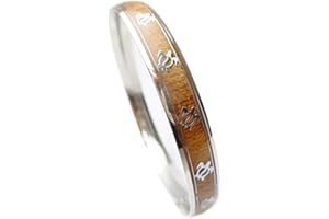 Aloha Passion 316L Stainless Steel Comfort Fit Natural Hawaii Koa Wood Inlay With Tribal Turtle Honu Design Hawaiian Curved Top Bangle Bracelet (Size 8", Width: 8mm)