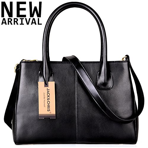 Jack&Chris Handbags Sturdy Top Handle Bag Leather Satchel Crossbody Bags for Women, HXB488(Black)