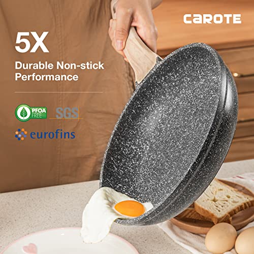CAROTE Nonstick Frying Pan Skillet,Non Stick Granite Fry Pan Egg Pan Omelet Pans, Stone Cookware
