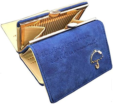 FXTXYMX Nubuck Leather Ladies Short Wallet Letter Printing Money Clip for Women Girls (Deep Blue)