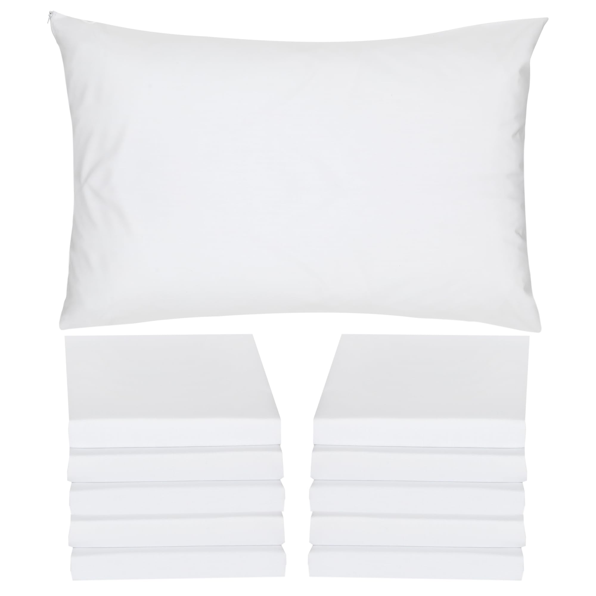 Polycotton Zippered Pillow Protectors Cover Case, Anti Dust Mite, Anti-Allergy, Breathable & Soft Hotel Quality Pillowcase (50x75cm, Pack of 10)