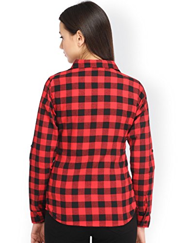damen mode women red check shirt