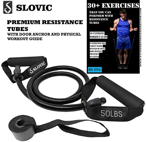 SLOVIC Resistance Tube/Band with Foam Handles, Door Anchor for Men and Women with Extensive Guide Containing 30 Plus Exercises.