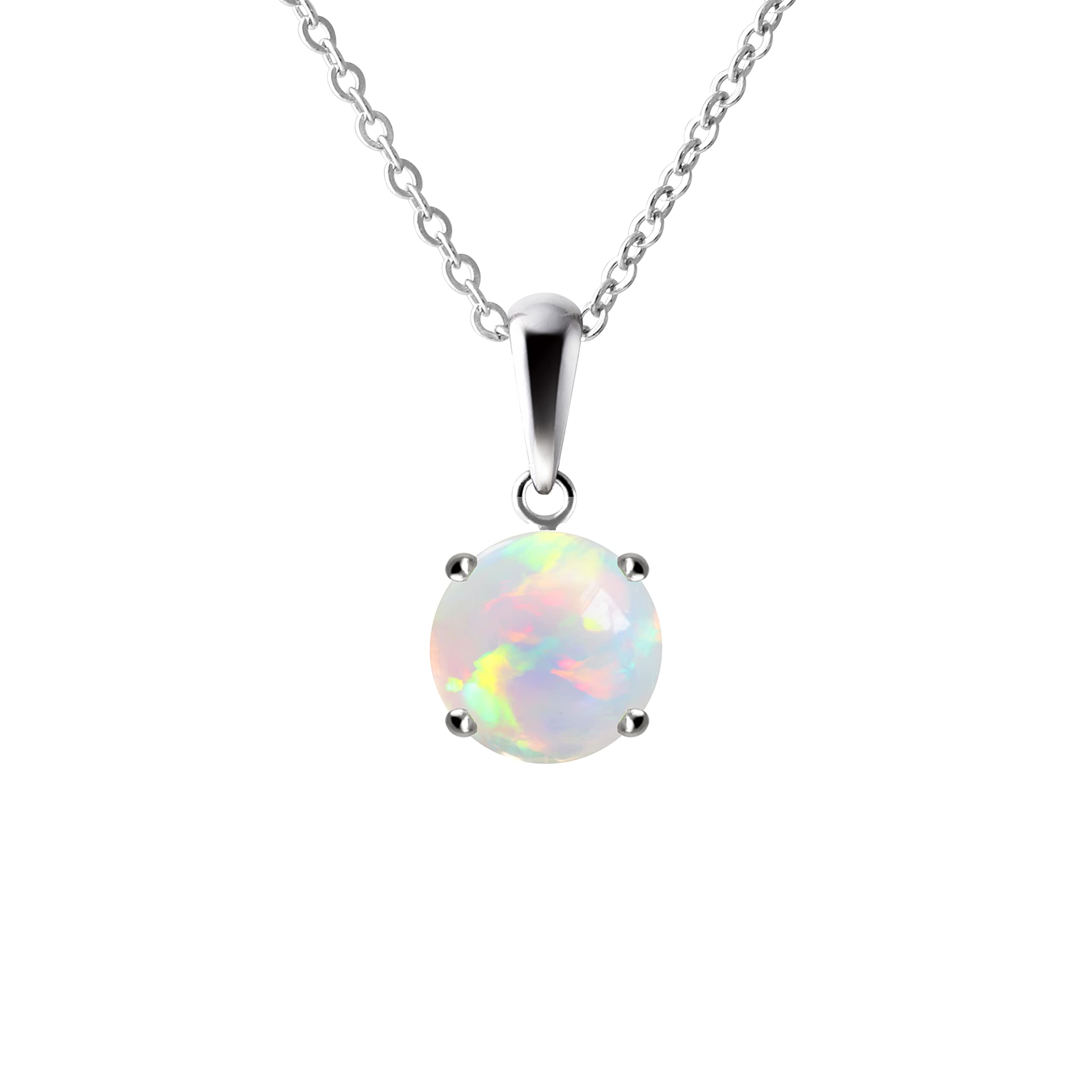 Franki Baker Small & Dainty Round Gem Grade AAAA Natural Opal Gemstone & Sterling Silver Pendant Necklace. Chain length: 50cm.