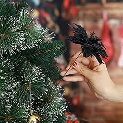 GREENTIME 12 Pcs Glitter Poinsettia 5.5" Artificial