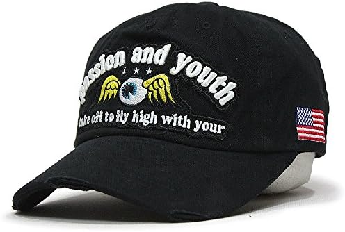Von Dutch US Flag Distressed Brim Cotton Adjustable Baseball Cap (Black)