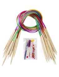 Art and Craft Supply: 18 Pairs Bamboo Knitting Needles Set, Vancens Premium Circular Wooden Knitting Needles with Colorful Plastic Tube, 5 Kind of Tools for Weave are Included, 18 Sizes: 2mm - 10mm, 31.5" Length - CY