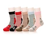 Eocom 5 Pairs Children's Winter Warm Wool Animal Crew Socks For Kids Boys Girls (8-10 Years, Cat)