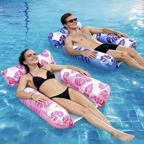 2 Pieces Inflatable Pool Mattresses, 4 in 1 Adult Swimming Pool Buoy, Versatile Floating Hammock with Floating Chairs, Inflatable Hammock Net, Adult Accessory, for Beach Holiday