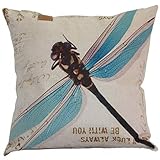Crystal Emotion Dragonfly Good Luck Always BE You Blue Throw Pillow Indoor Cover Pillow Case for Home Sofa Car Office 18x18inch