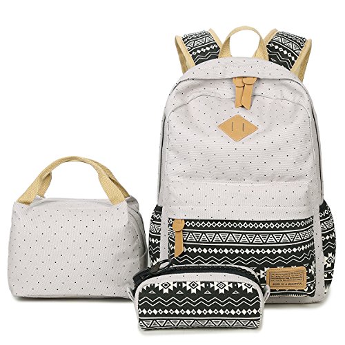 School Backpack, Aiduy Student Canvas Bookbag Lightweight Laptop Bag with Shoulder Bags and Pen Case for Teen Boys and Girls (Grey [3pcs]) - Thumbnail 7
