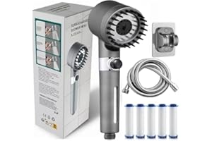 Ion Shower Drops Head Filtered Showerhead with Five Filters,Filtered Shower Head with Handheld,High Pressure Turbo Showerhead
