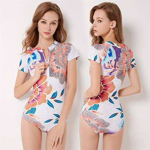 Iusun Women 's One Piece Wetsuit Short Sleeve Thin Zip Flower Printing Siamese Swimwear Swim Suit Super Stretch Bodysuit - Perfect for Swimming/Scuba Diving/Snorkeling/Surfing/Wading/Spa - Thumbnail 4