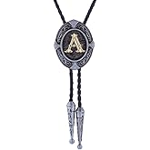 HUABOLA CALYN Vintage Bolo tie for Men Western Cowboy Native American Initial Letter ABCDJMR to Z Costume Bolo ties for Women