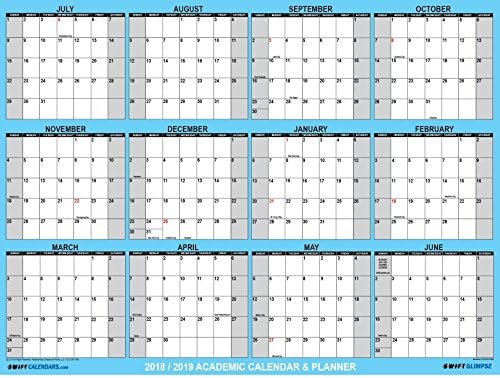 SwiftGlimpse 2018-2019 Academic Wall Calendar Erasable Large Jumbo Oversized Wet &amp; Dry Erase Laminated 12 Month Planner, June - July - CLASSIC BLUE (32x48 Horizontal)