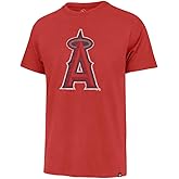MLB Men's Distressed Imprint Match Team Color Primary Logo Word Mark T-Shirt (Los Angeles Angels Red, Small)