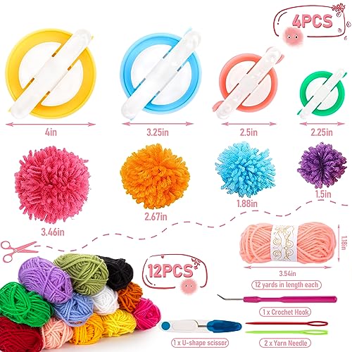VGOODALL 20PCS Pom Pom Maker Kit, Pom Pom Makers with Colorful Yarn Skeins Knitting Puff Ball Maker Set for Kids Adults Beginners DIY Decoration