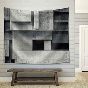 Abstract Concrete Structures, Background with Chaotic Cubic Relief Pattern - Fabric Wall Tapestry Home Decor - 51x60 inches