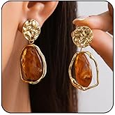 Brown Earrings Grey White Dangle Earrings Long Drop Earrings Big Chunky Statement Earrings for Women Trendy Unique Vintage Jewelry