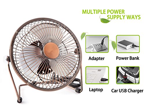 Esup 6 inch Small Fan Desktop USB Fan, Fan Quiet, USB Powered, Personal Table Fan, Mini Desk Fan - Black, Perfect School Supplies (6 Inch Bronze)