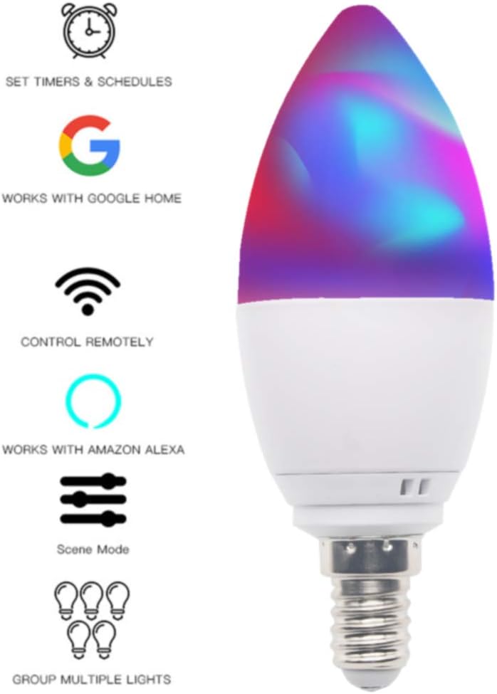 E14 WiFi Smart LED Candle Bulbs, Compatible with Alexa, Google Home and IFTTT - Image 3
