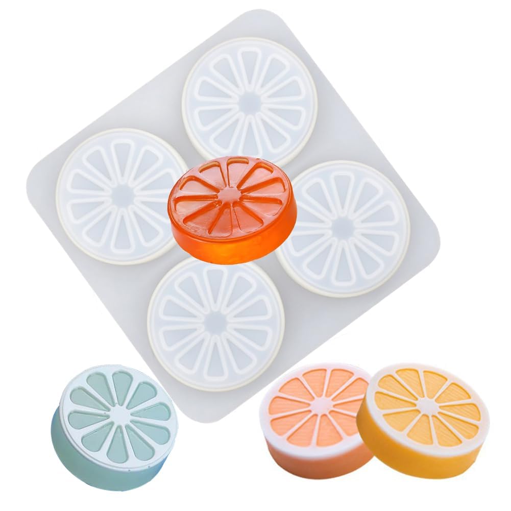 White Silicone 4-Cavity Lemon/Plum Flower Soap Mould DIY Aromatherapy Scented Soap Candle Polymer Clay Moulds Making Cake Chocolate Baking Supplies (Lemon)