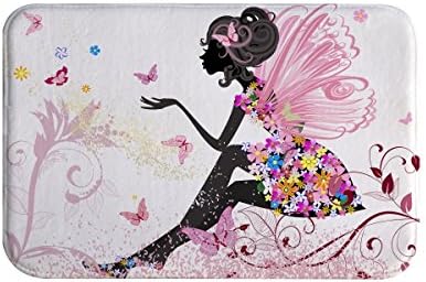 IMEI Pink Bathroom Rug, Asian Style Flannel Soft Washable Comfort Rug Multi-use Doormat in Bathroom, Kitchen,Toilet Floor, Laundry 16X24 Inch (Pink Girl with Butterflies)