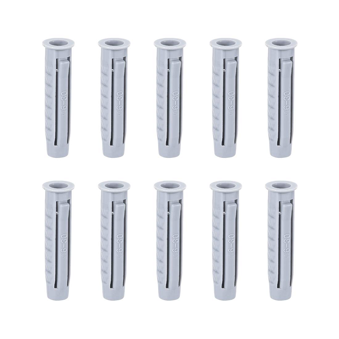sourcing map 6x30mm Plastic Expansion Tube Bolts Column Frame Fixings Gray 60pcs