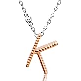 Valentine‘s Day Gift for Her - Personalized Initial Necklace with Elegant Two-Tone Design | 18K Rose Gold Plated Letter Pendant on a Shiny Silver-Tone Chain, Cubic Zirconia | Dainty Adjustable Jewelry
