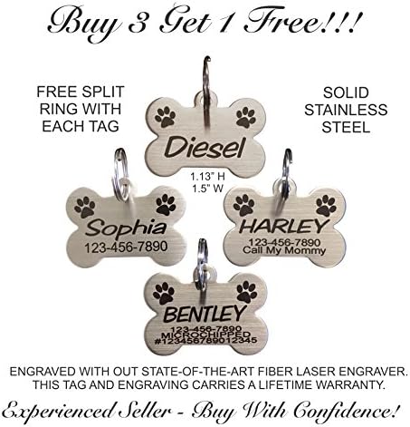 Custom Engraved Stainless Steel Bone Pet Tag Dog Cat Puppy - BUY 3, GET 1 FREE!!!!