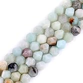 GEM-Inside Amazonite Gemstone Loose Beads Natural 6mm Faceted Cambay Stone Power for Jewelry Making 15"