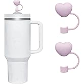 2Pcs Pink Heart Straw Cover for Stanley 40&30 Oz Cup, 10mm Silicone Straw Covers Cap for Stanley Cup Accessories, Cute Topper, Cap Stopper for Reusable Straws Tip Lids (JLY148)