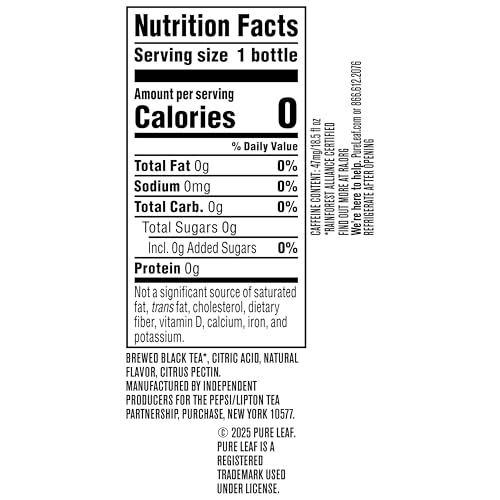 PURE LEAF ICED TEA, UNSWEETENED LEMON, REAL BREWED TEA, ZERO SUGAR & ZERO CALORIES, 18.5 FL OZ BOTTLES (PACK OF 12)